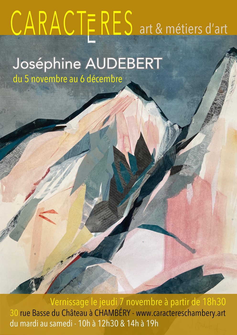 Affiche de l'exposition à la galerie Caractères à Chambéry : Joséphine Audebert, peinture de paysage