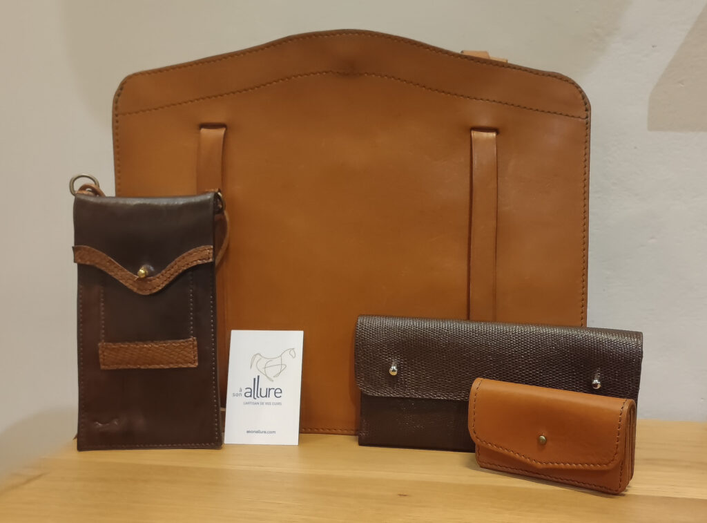 Sac à ordinateur, pochette et porte-cartes en cuir par Aurélie Malfait